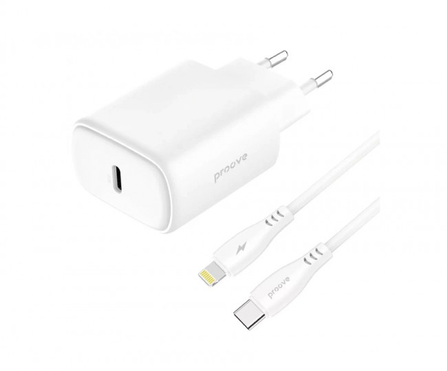 МЗП Proove Silicone Power 2 20W (Type-C) + Cable Type-C to Lightning (1m) (white)